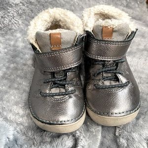 Clarks First Shoes Metallic silver boots